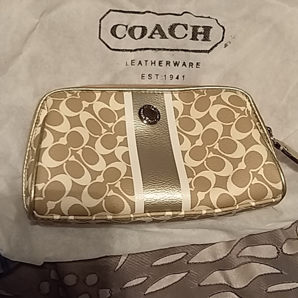 Coach gold and cream cosmetic bag. Brand new